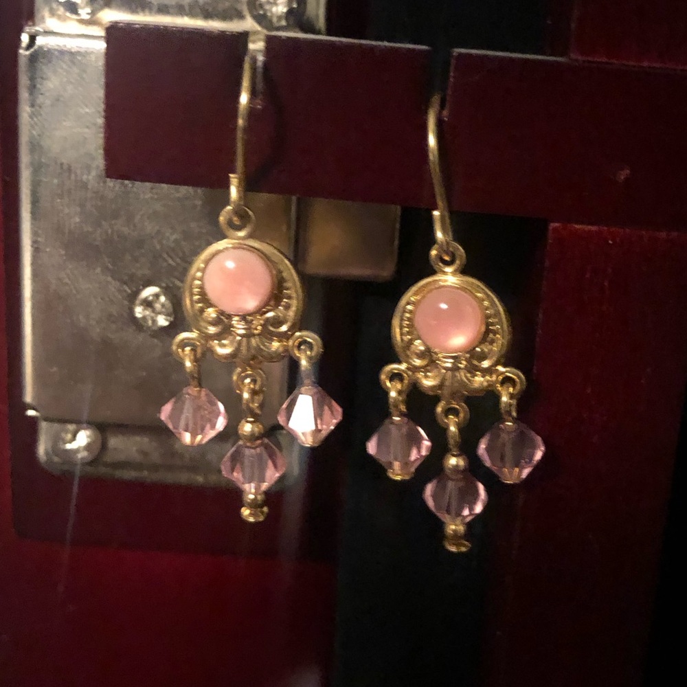Pink and gold dangle earrings